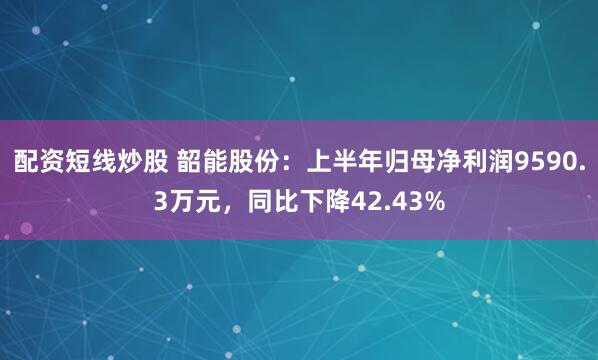 配资短线炒股 韶能股份：上半年归母净利润9590.3万元，同比下降42.43%